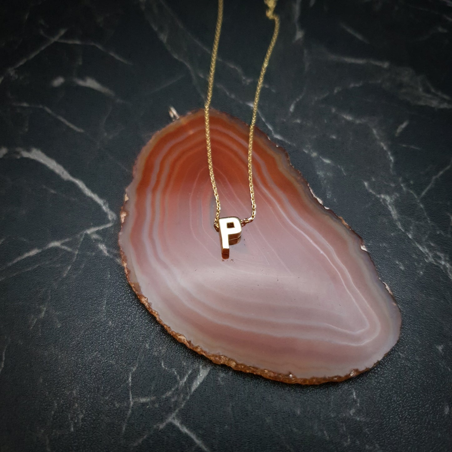 18K Real Gold P shape Necklace, P Necklace, Best gift for her, P Letter Necklace, Birthday Gift, Valentine Gift, Gift for Love,