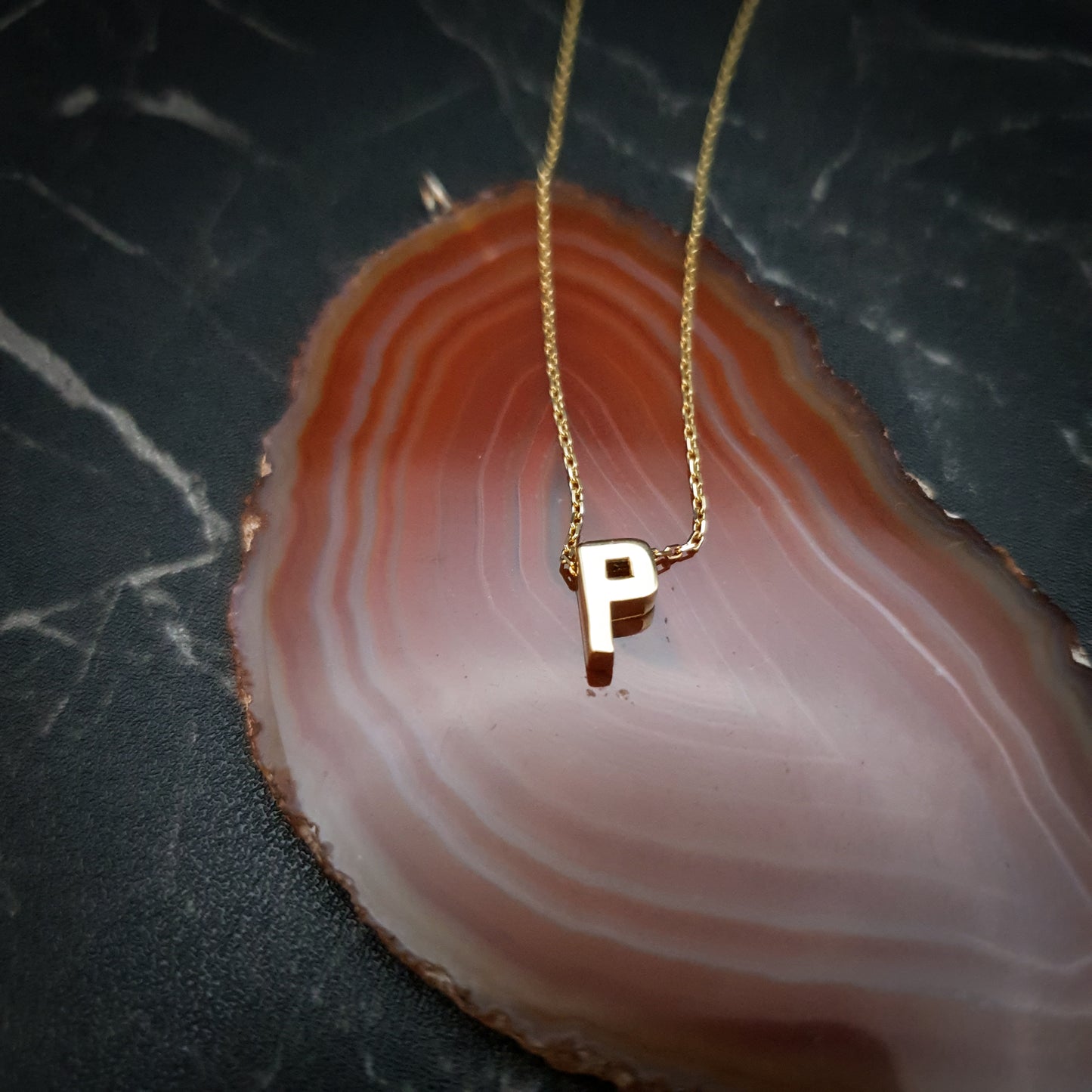 18K Real Gold P shape Necklace, P Necklace, Best gift for her, P Letter Necklace, Birthday Gift, Valentine Gift, Gift for Love,