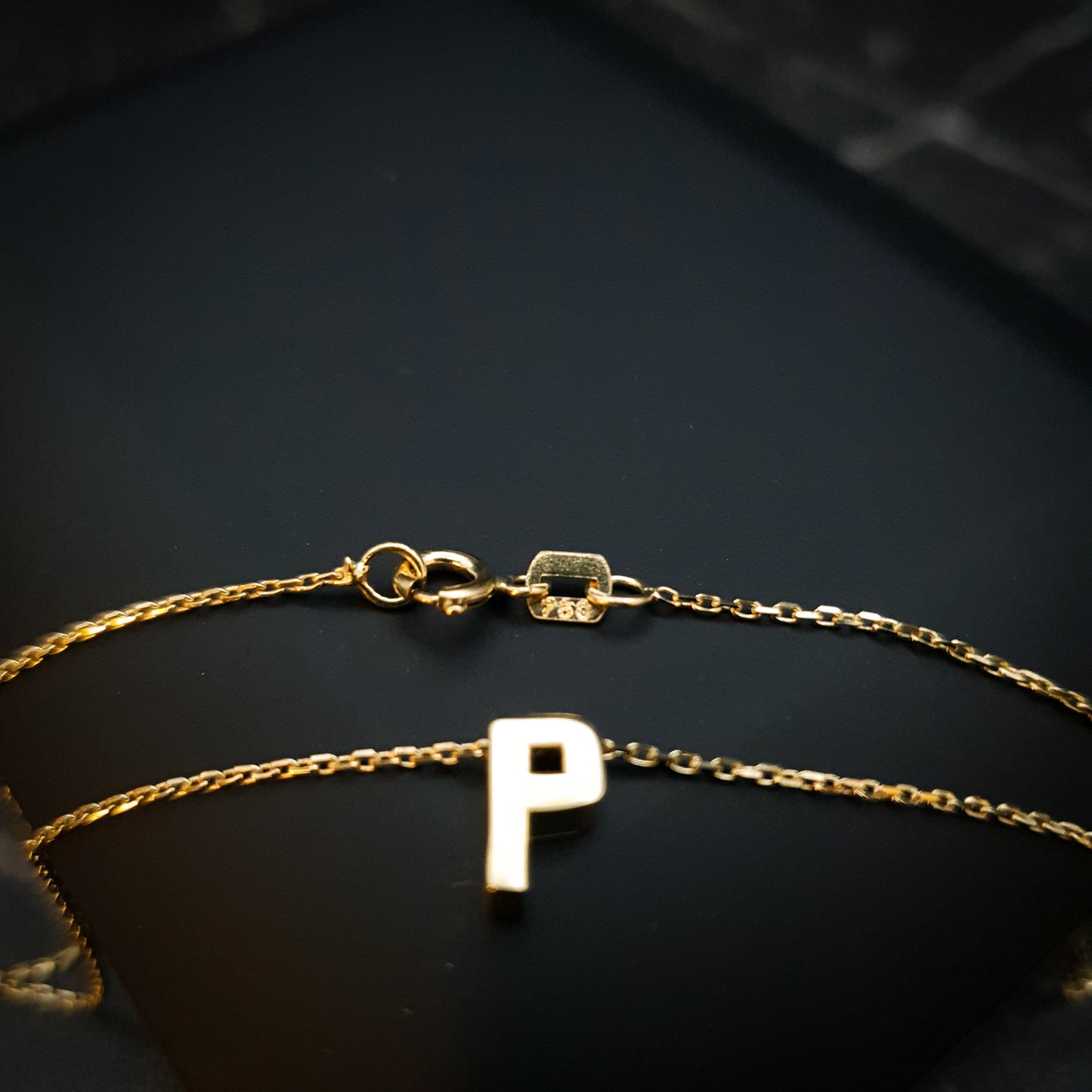 18K Real Gold P shape Necklace, P Necklace, Best gift for her, P Letter Necklace, Birthday Gift, Valentine Gift, Gift for Love,