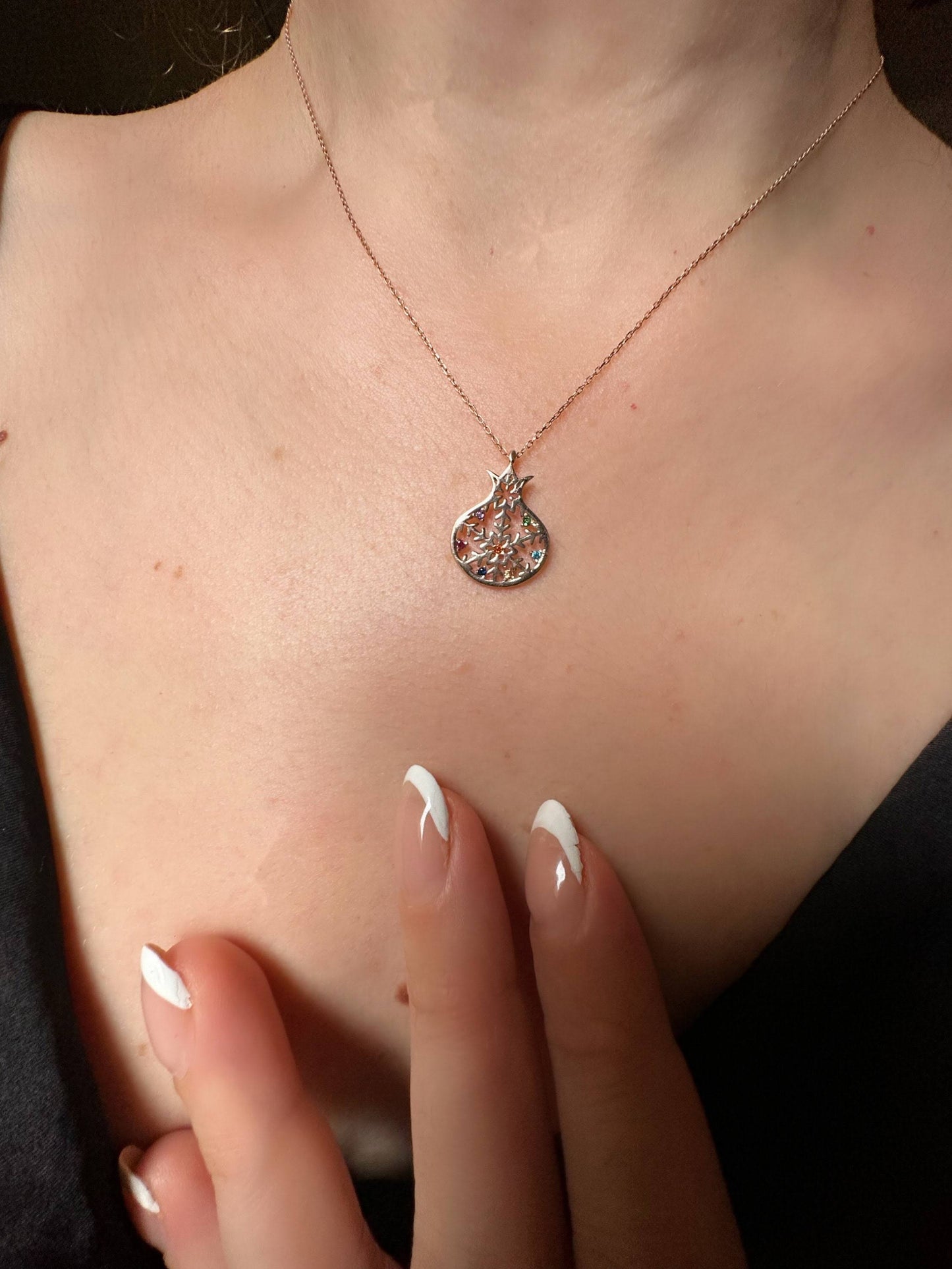 18K Real Gold Pomegranate Shaped Snowflake Necklace, Pomegranate Pendant, Snowflake Pendants, Best Gift for Her, Birthday Gift,