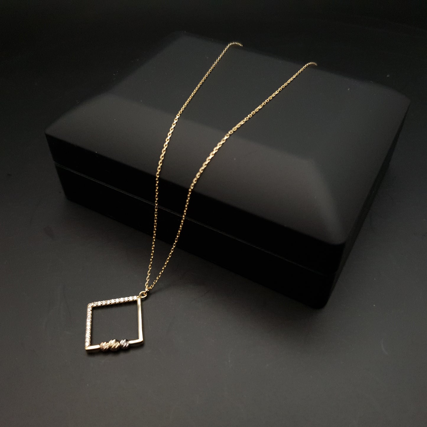 18k Real Gold Love Square initial necklace, geometric necklace, best gift for her, modern design necklace,