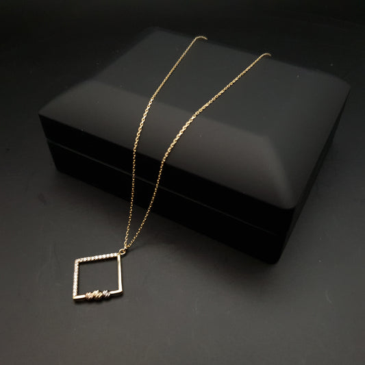 18k Real Gold Love Square initial necklace, geometric necklace, best gift for her, modern design necklace,