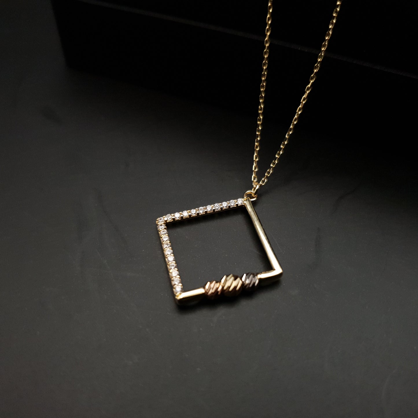 18k Real Gold Love Square initial necklace, geometric necklace, best gift for her, modern design necklace,