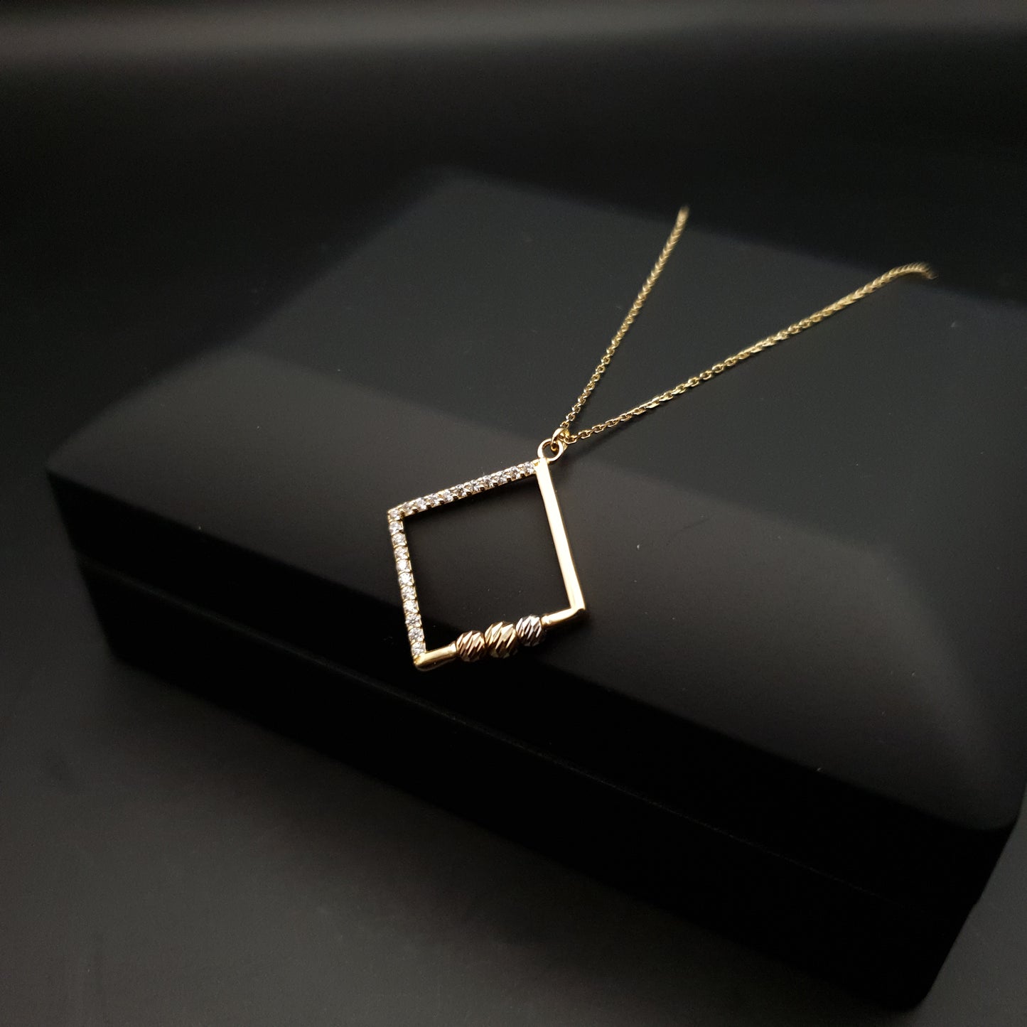 18k Real Gold Love Square initial necklace, geometric necklace, best gift for her, modern design necklace,