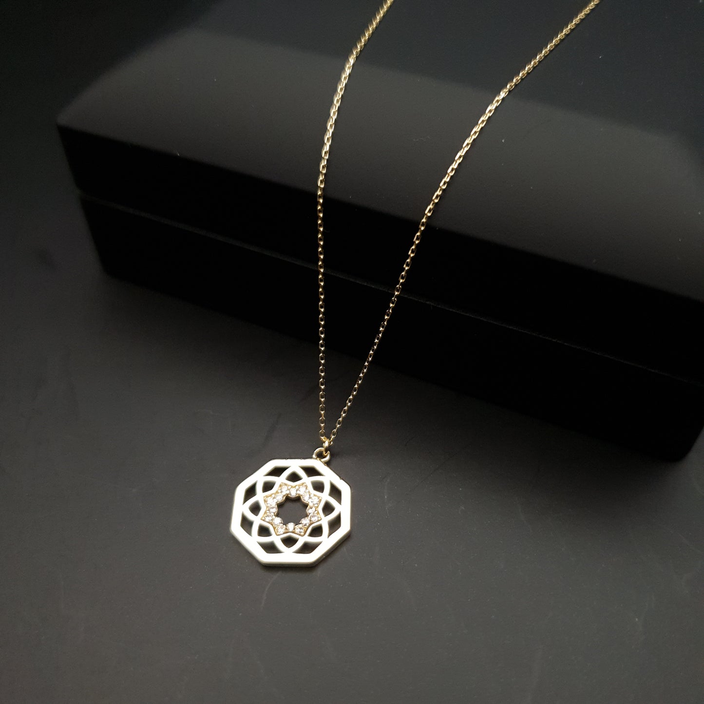 18k Real Gold Octagon shaped necklace, 18ct Gold chakra necklace, gift for her, birthday, valentine gift,