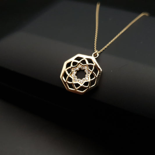 18k Real Gold Octagon shaped necklace, 18ct Gold chakra necklace, gift for her, birthday, valentine gift,