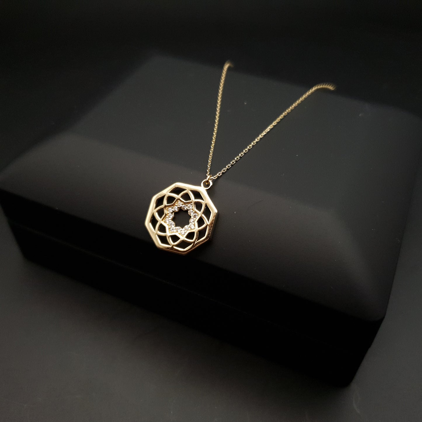 18k Real Gold Octagon shaped necklace, 18ct Gold chakra necklace, gift for her, birthday, valentine gift,