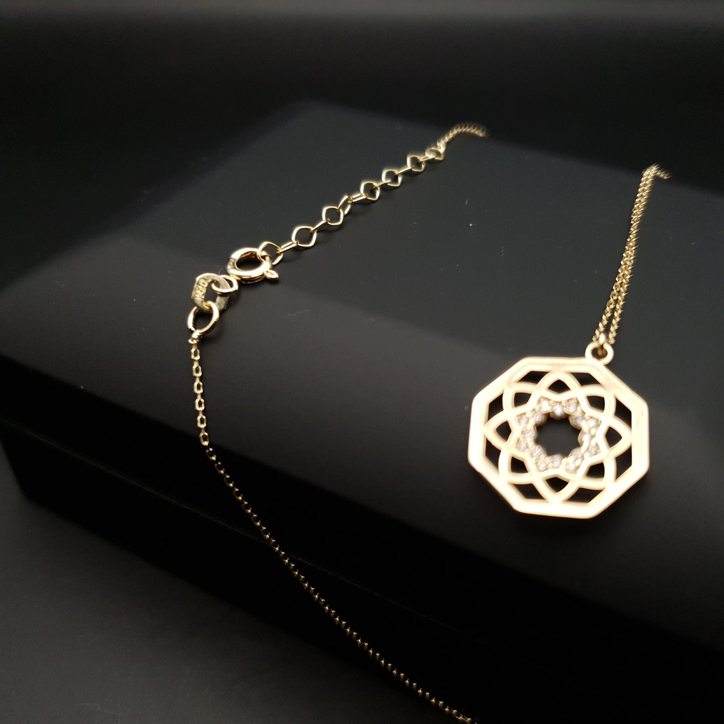 18k Real Gold Octagon shaped necklace, 18ct Gold chakra necklace, gift for her, birthday, valentine gift,