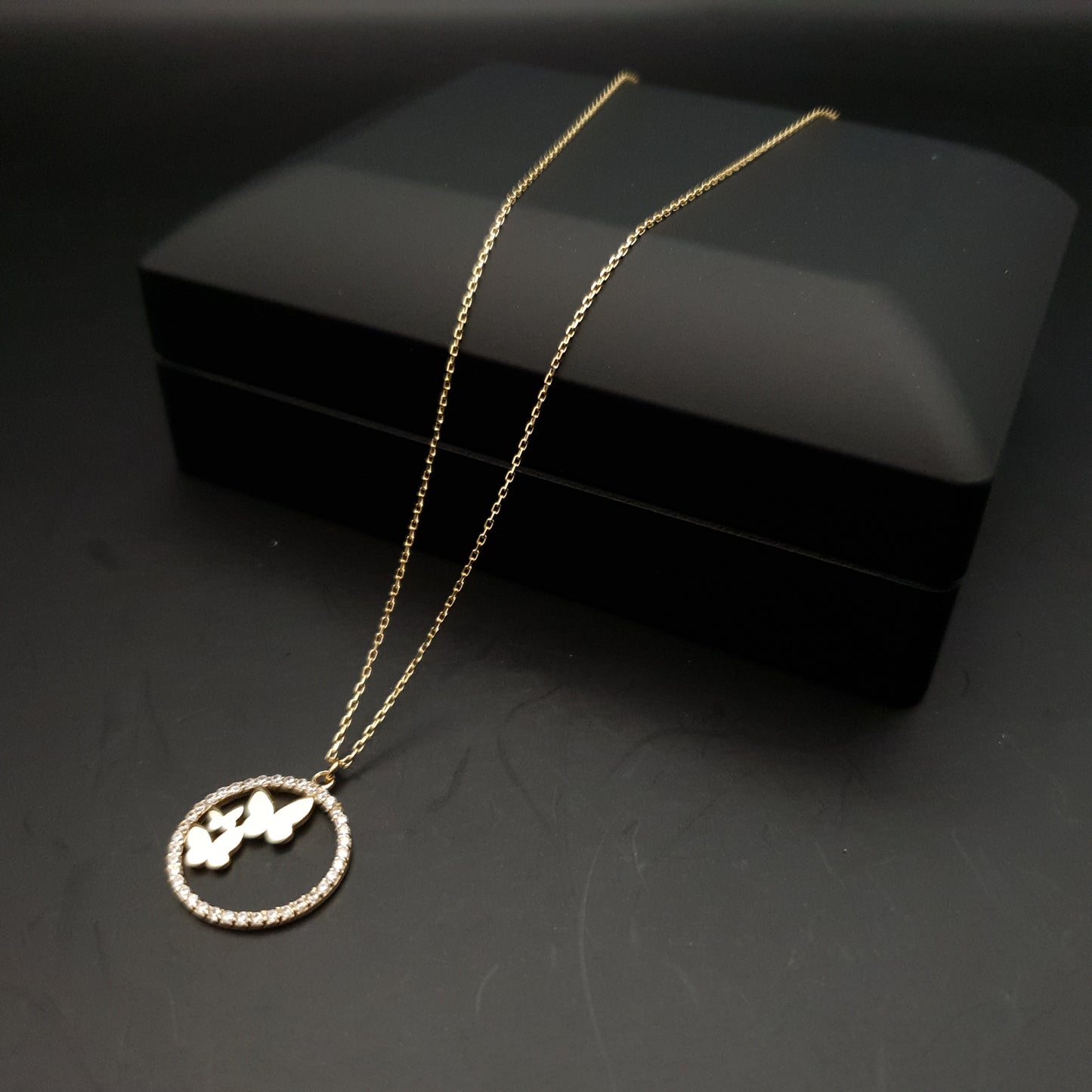 18K Real Gold Butterfly in circle pendants, necklace for women, best gift for her, birthday gift, high quality gold,