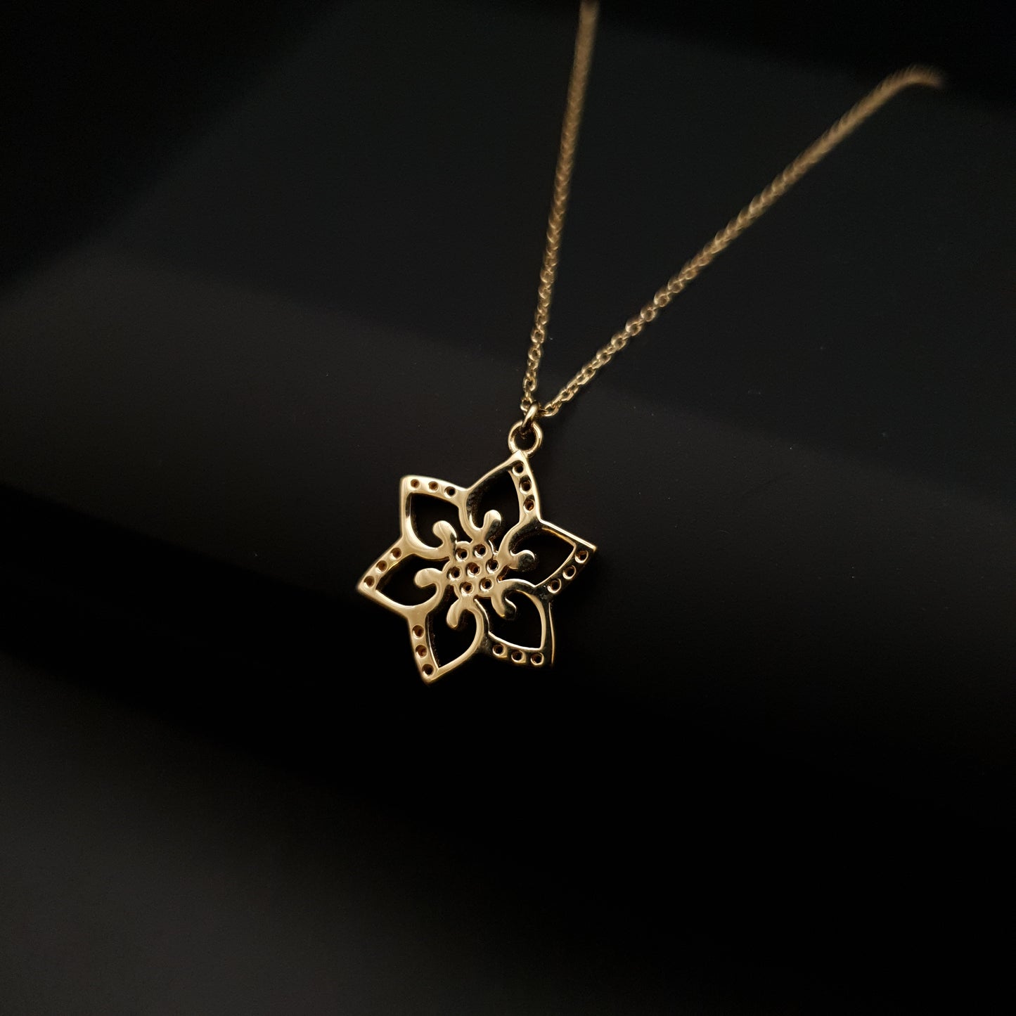 18K Real Gold Flora pendant necklace, dark blue Cubic zirconia stone , best gift for her, birthday gift, valentine gift,