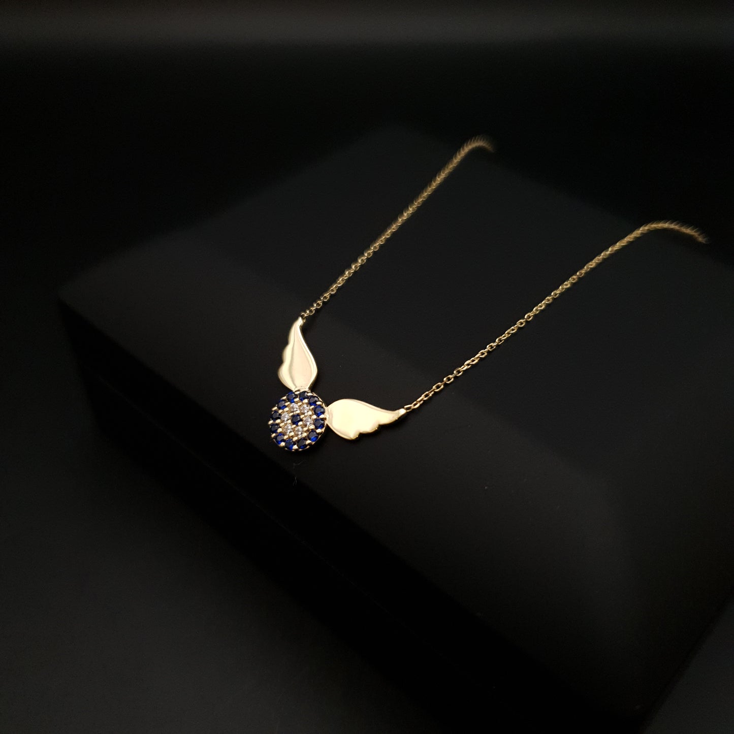 18k Real Gold Devil Eye necklace, angle pendant, 18k gold necklace, devil eye wings, gift for her, birthday gift,