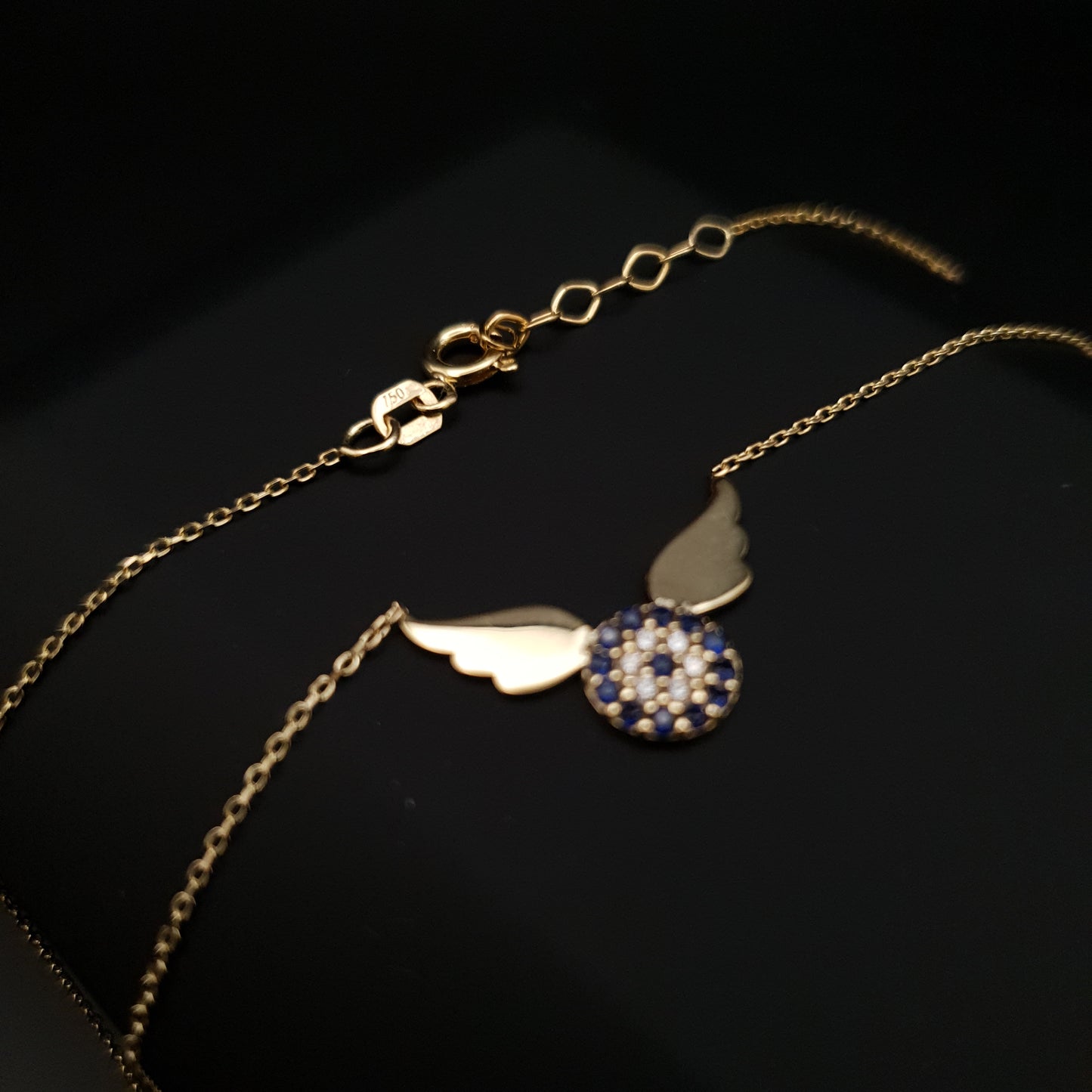 18k Real Gold Devil Eye necklace, angle pendant, 18k gold necklace, devil eye wings, gift for her, birthday gift,