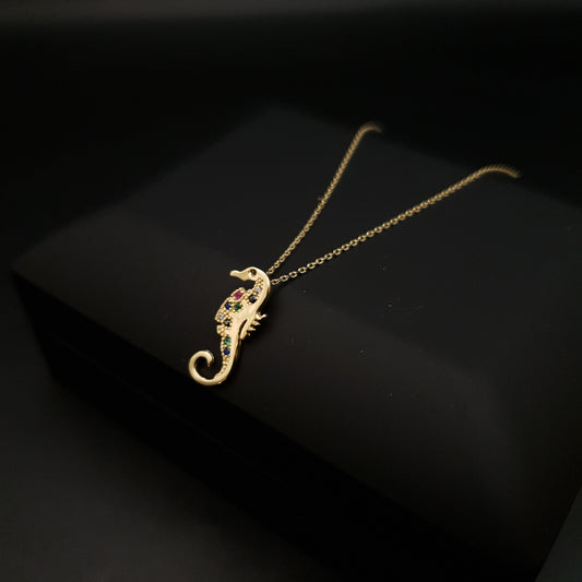 18K Real Solid Gold Modern Design Sea Horse Necklace, Sea Horse Pendant, gift for her/him, birthday gift, high quality certified gold