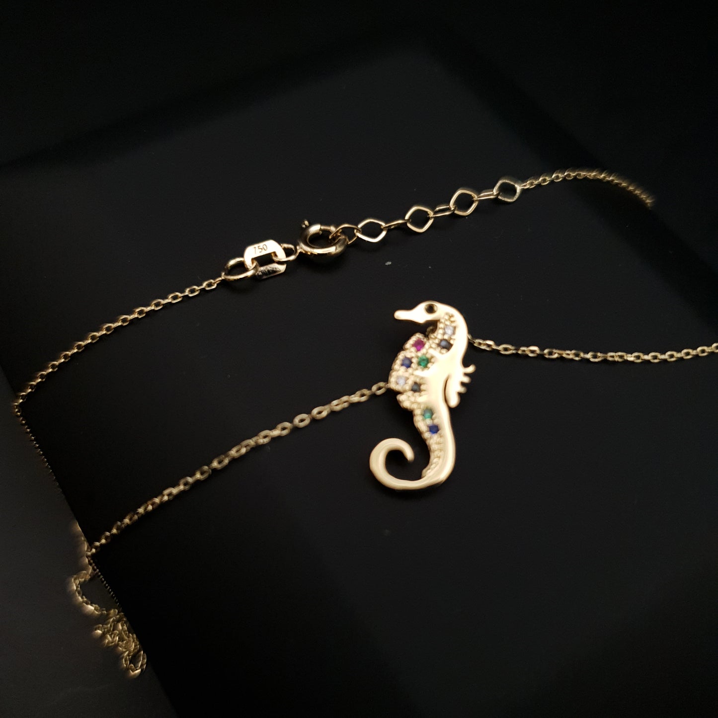 18K Real Solid Gold Modern Design Sea Horse Necklace, Sea Horse Pendant, gift for her/him, birthday gift, high quality certified gold