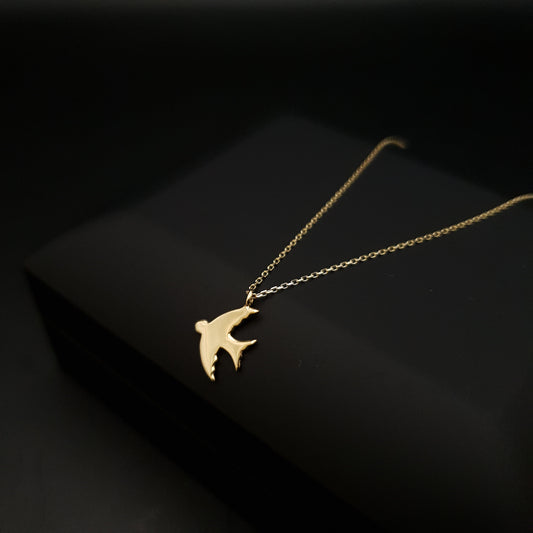 18K Real Gold Swallow Necklace, Swallow Pendant, best gift for her, Swallow design necklace, bird design necklace, birthday gift