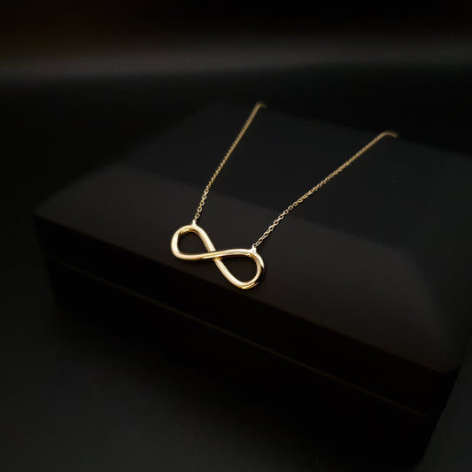 18K Real Solid Gold Infinity Necklace, Eternity Pendant, modern Design Endlessness Necklace, Touchy Fashion, Gift for Her