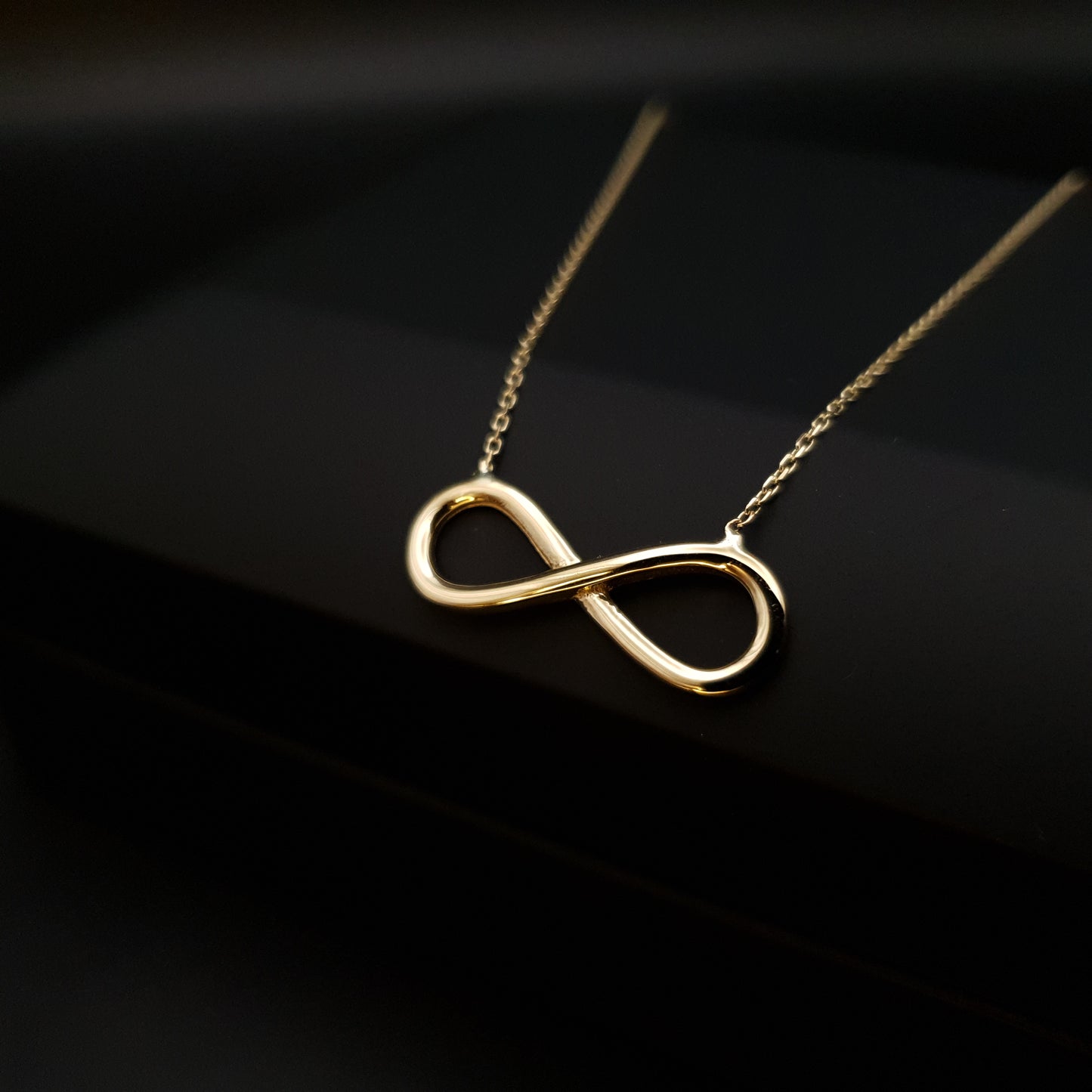 18K Real Solid Gold Infinity Necklace, Eternity Pendant, modern Design Endlessness Necklace, Touchy Fashion, Gift for Her