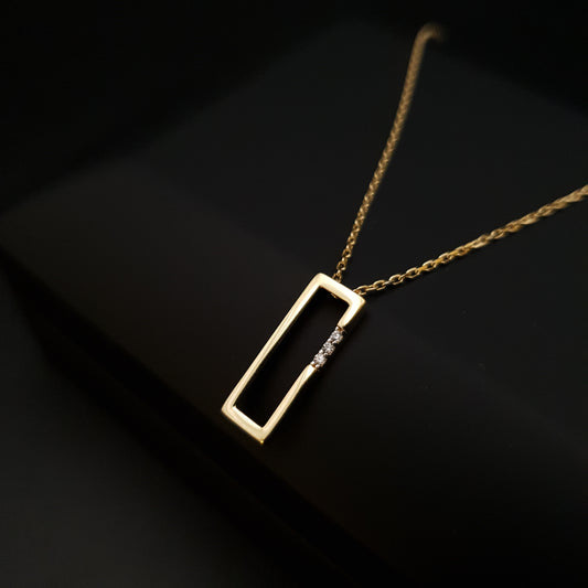 18K real Gold Geometric Necklace, Charm Necklace, Rectangle Necklace, best gift for her, Modern Design,