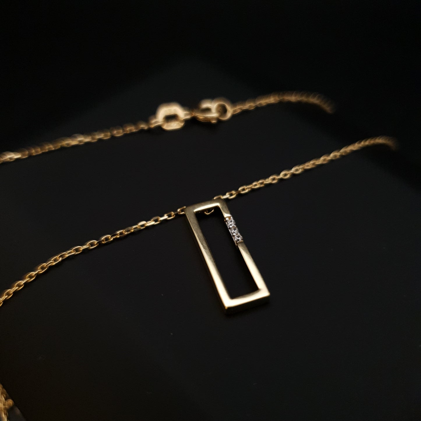18K real Gold Geometric Necklace, Charm Necklace, Rectangle Necklace, best gift for her, Modern Design,