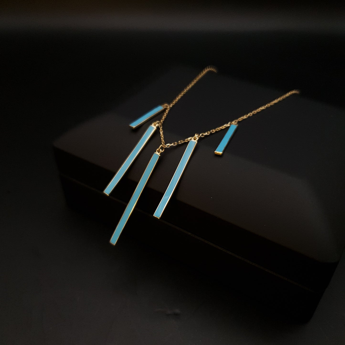 18K Real Gold Turquoise Dainty Bar Necklace, Turquoise Bar Pendant, best gift for her, birthday gift, modern design, charm necklace