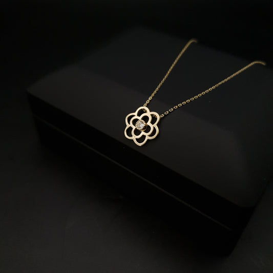 14K Real Gold Rose Floral flower Necklace, Rose Flower pendant, best gift for her, birthday gift, Floral Rose Flower,