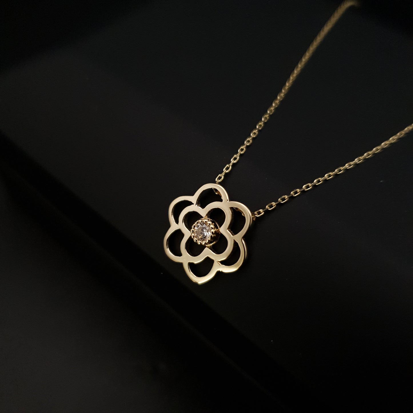 14K Real Gold Rose Floral flower Necklace, Rose Flower pendant, best gift for her, birthday gift, Floral Rose Flower,