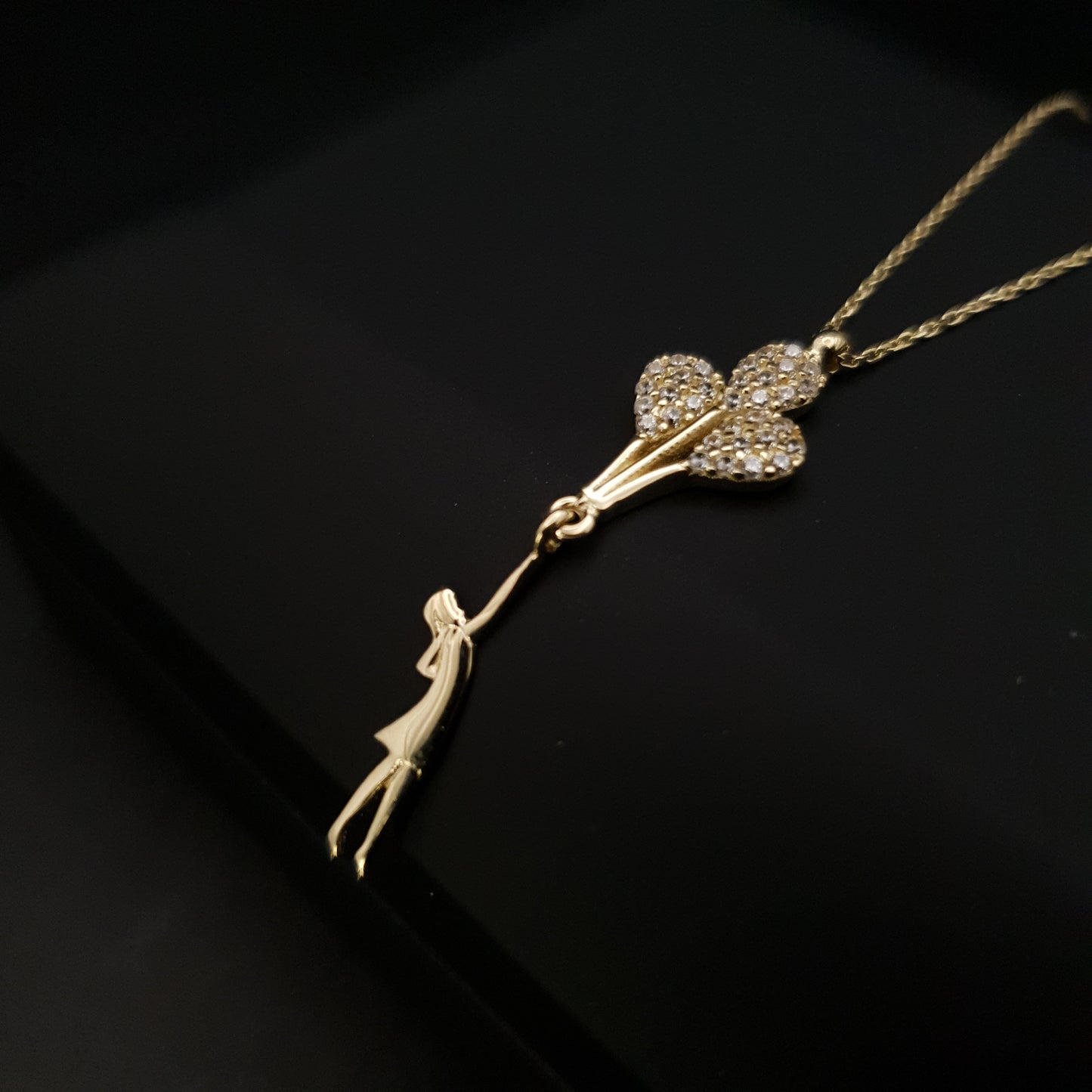 14K Real Gold Balloon Girl Pearl's Necklace, Balloon Girl Pendant, Girls With Balloons, Best Gift for Her, Birthday Gift, Anniversary Gift