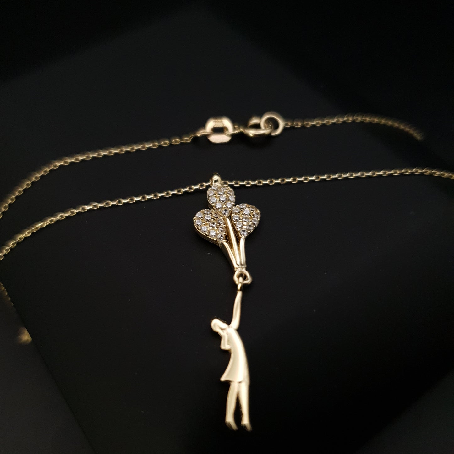 14K Real Gold Balloon Girl Pearl's Necklace, Balloon Girl Pendant, Girls With Balloons, Best Gift for Her, Birthday Gift, Anniversary Gift