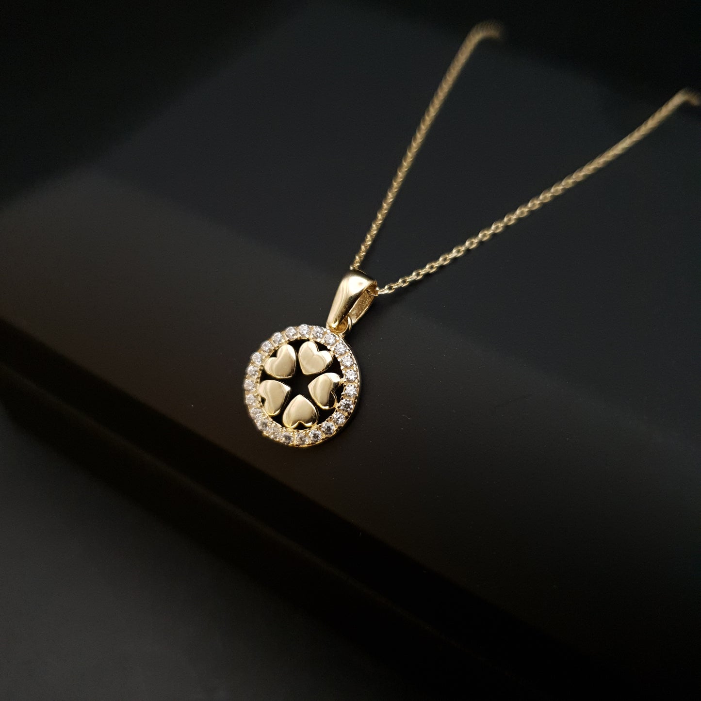14k Real Gold Floral Heart Necklace, Circle of Hearts, best gift for her, birthday gift, charm necklace, gold necklace,