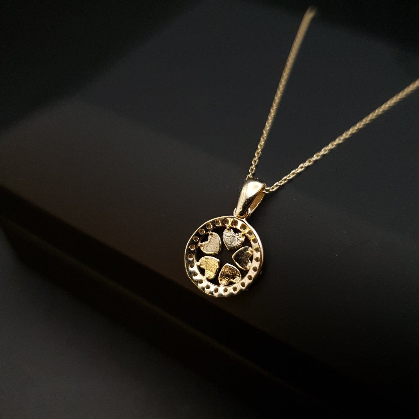 14k Real Gold Floral Heart Necklace, Circle of Hearts, best gift for her, birthday gift, charm necklace, gold necklace,