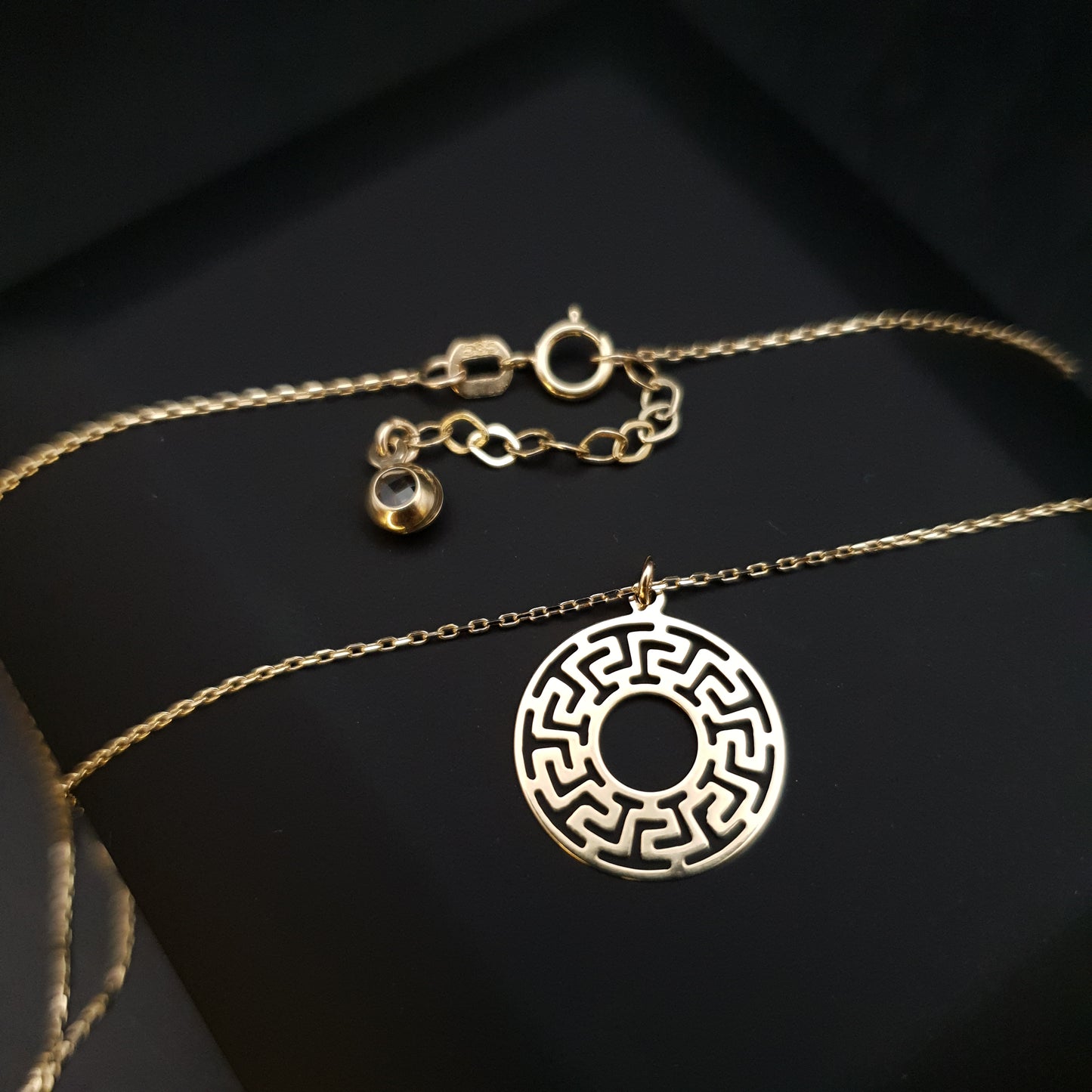 14K Real Gold Greek Necklace, Greek pattern necklace, Gold medallion, necklace Geometric jewelry, Gift for her, Best gift,