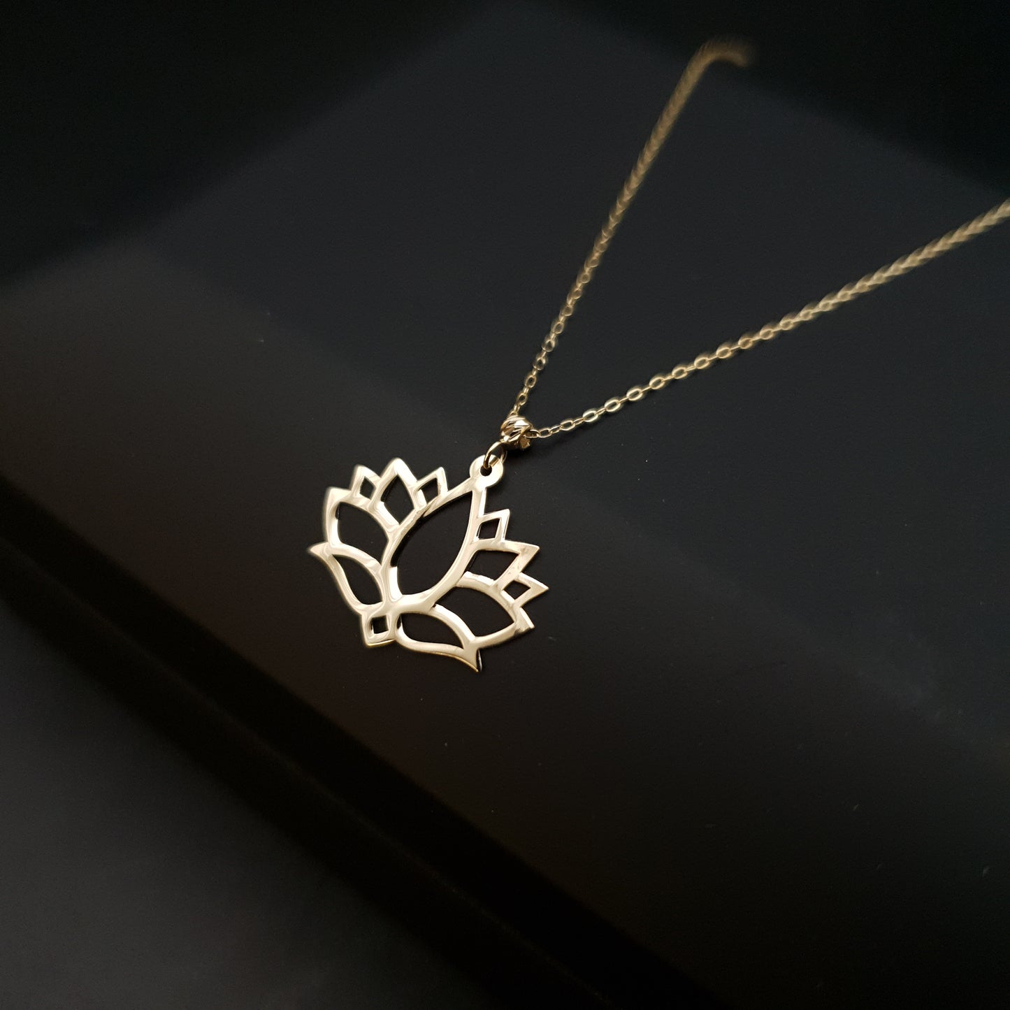 14K Real Gold Lotus Flower Necklace, Lotus Pendant, Lotus Flower, best gift for her, Charm Lotus Necklace, Birthday Gift, Yoga Lotus