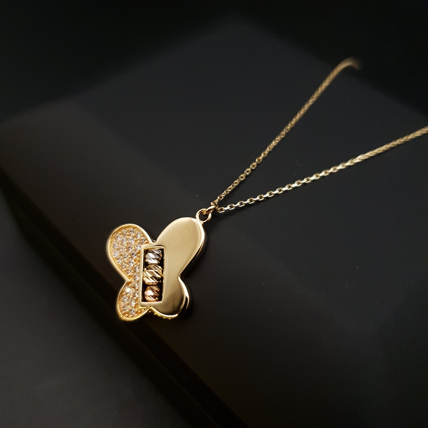 18K Real Gold Butterfly with diamond, butterfly necklace, butterfly pendant, charm necklace, best gift for her,