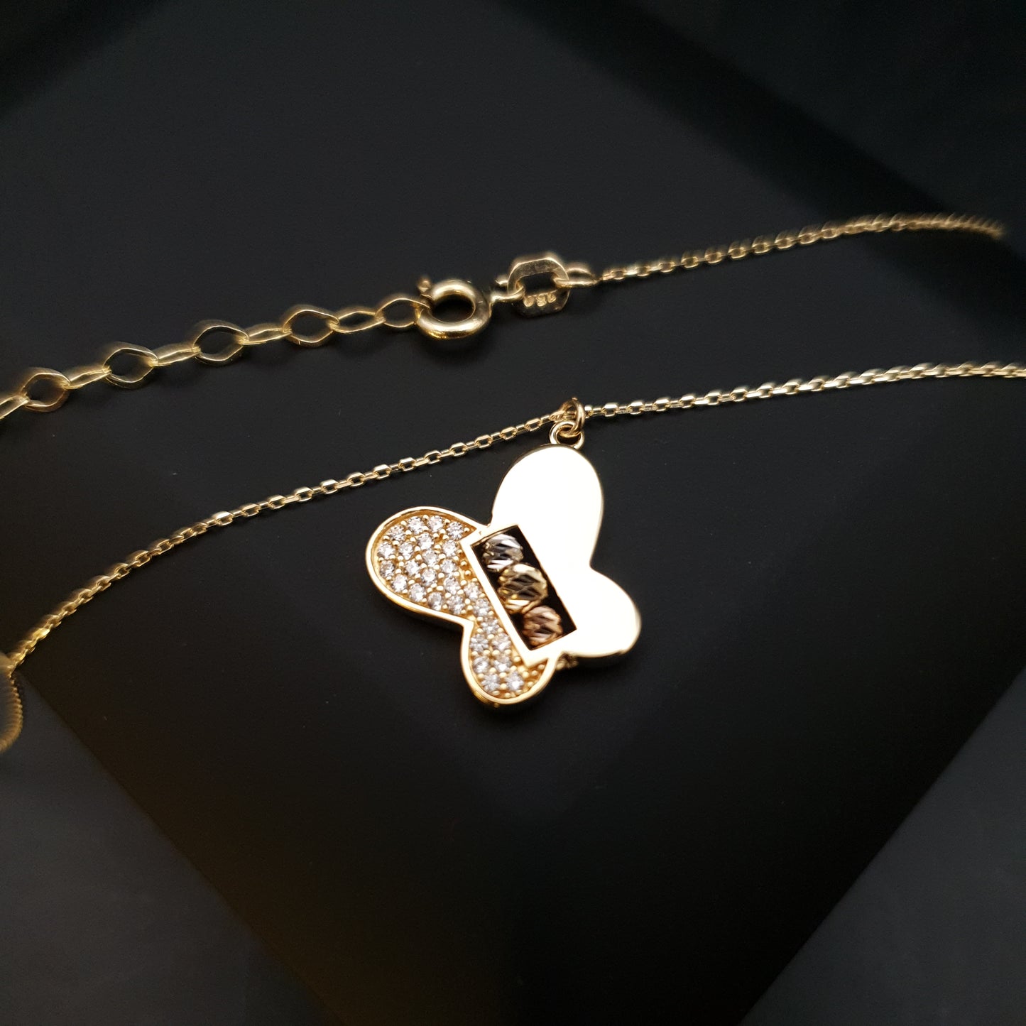 18K Real Gold Butterfly with diamond, butterfly necklace, butterfly pendant, charm necklace, best gift for her,