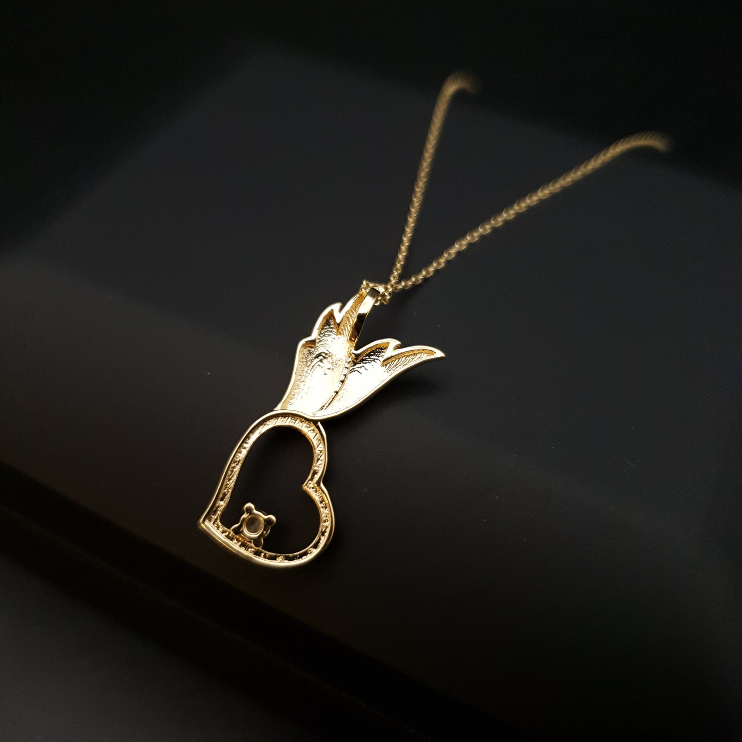 18K Real Gold Winged Heart Necklace with diamond, Winged Heart Pendant, Charm Necklace, Best Gift for Her, Gold Heart with Wings,