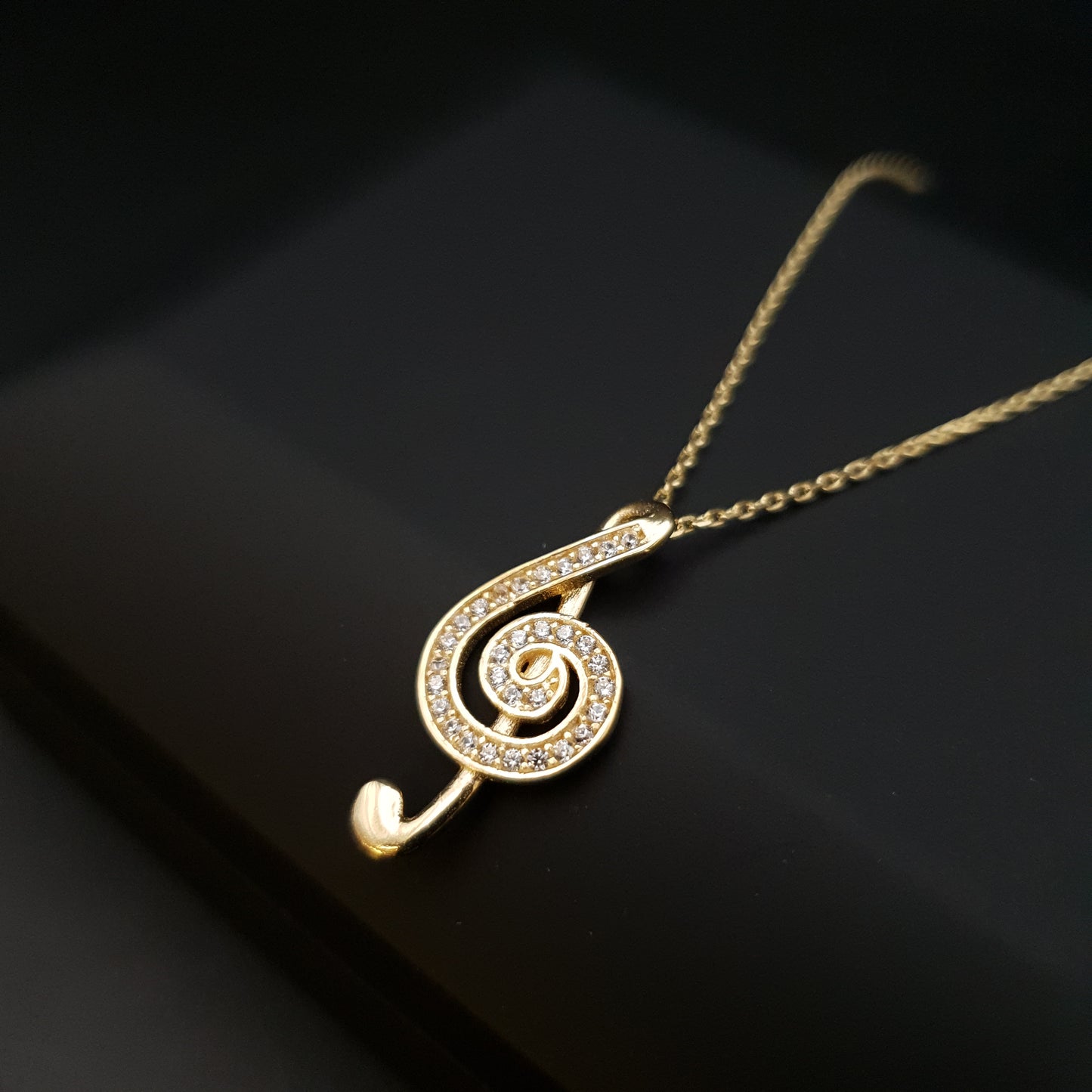 18K Real Gold Diamond G Clef Necklace, G Clef Pendant, Gold G Clef, Best Gift for her, Music Lovers, Birthday gift,