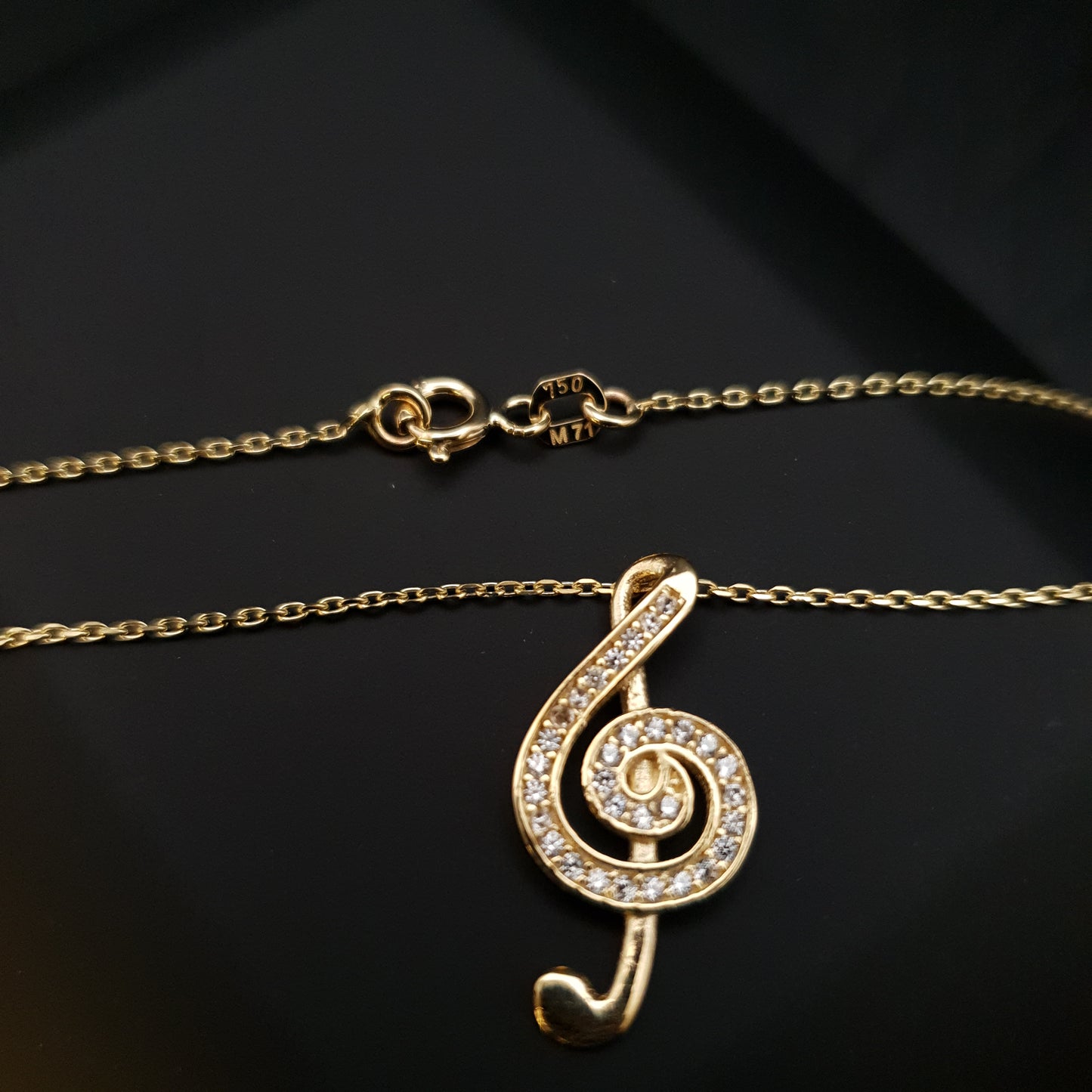 18K Real Gold Diamond G Clef Necklace, G Clef Pendant, Gold G Clef, Best Gift for her, Music Lovers, Birthday gift,
