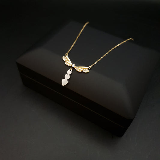 18K Real Gold Dragonfly with heat tile necklace, Dragonfly Pendant, Love Dragonfly, Charm necklace, best gift for her, birthday gift,