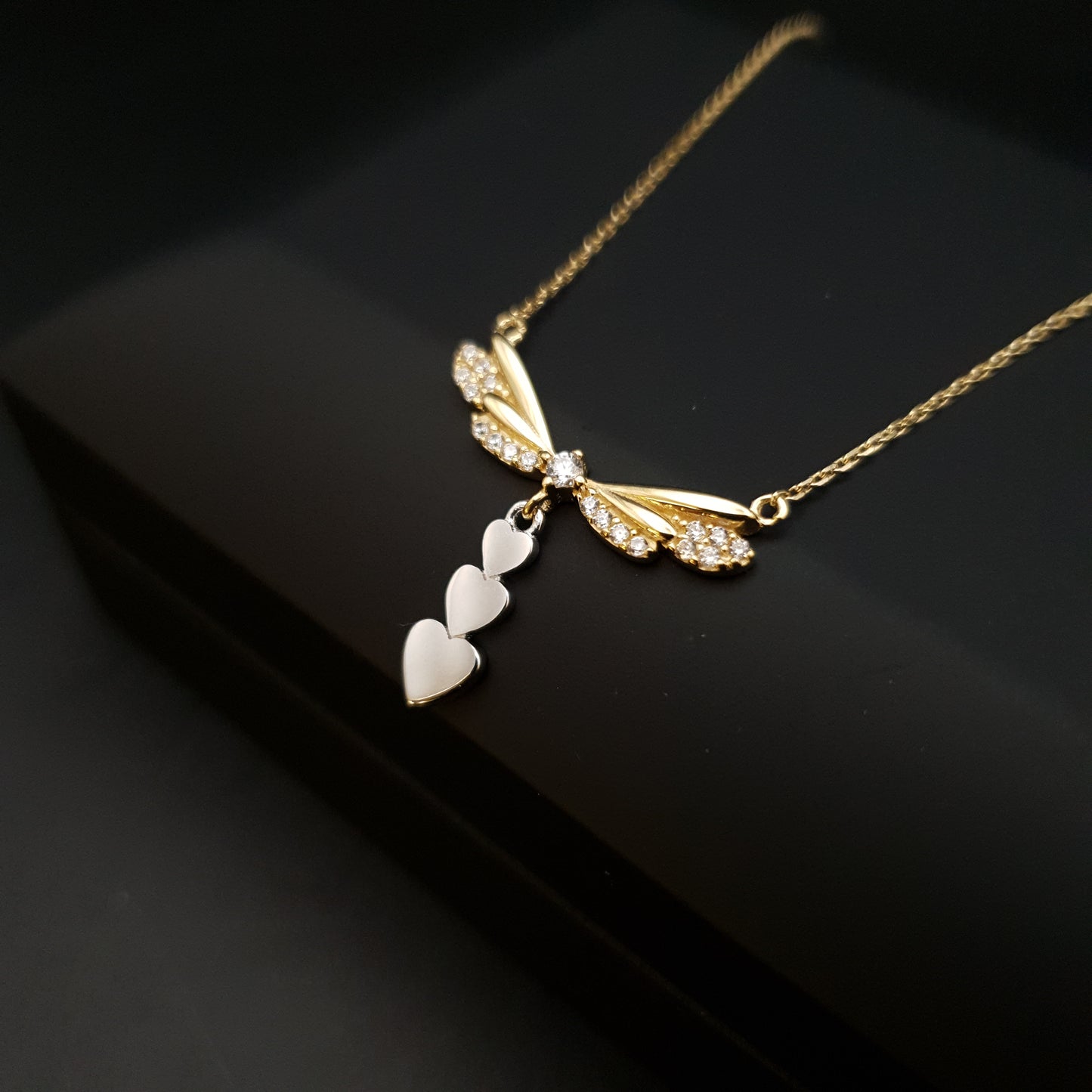 18K Real Gold Dragonfly with heat tile necklace, Dragonfly Pendant, Love Dragonfly, Charm necklace, best gift for her, birthday gift,
