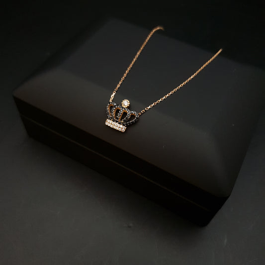 18K Real Gold Queen Crown Necklace, Black Diamond, Crown Pendant, Queen Crown, Best Gift For Her, Birthday Gift,