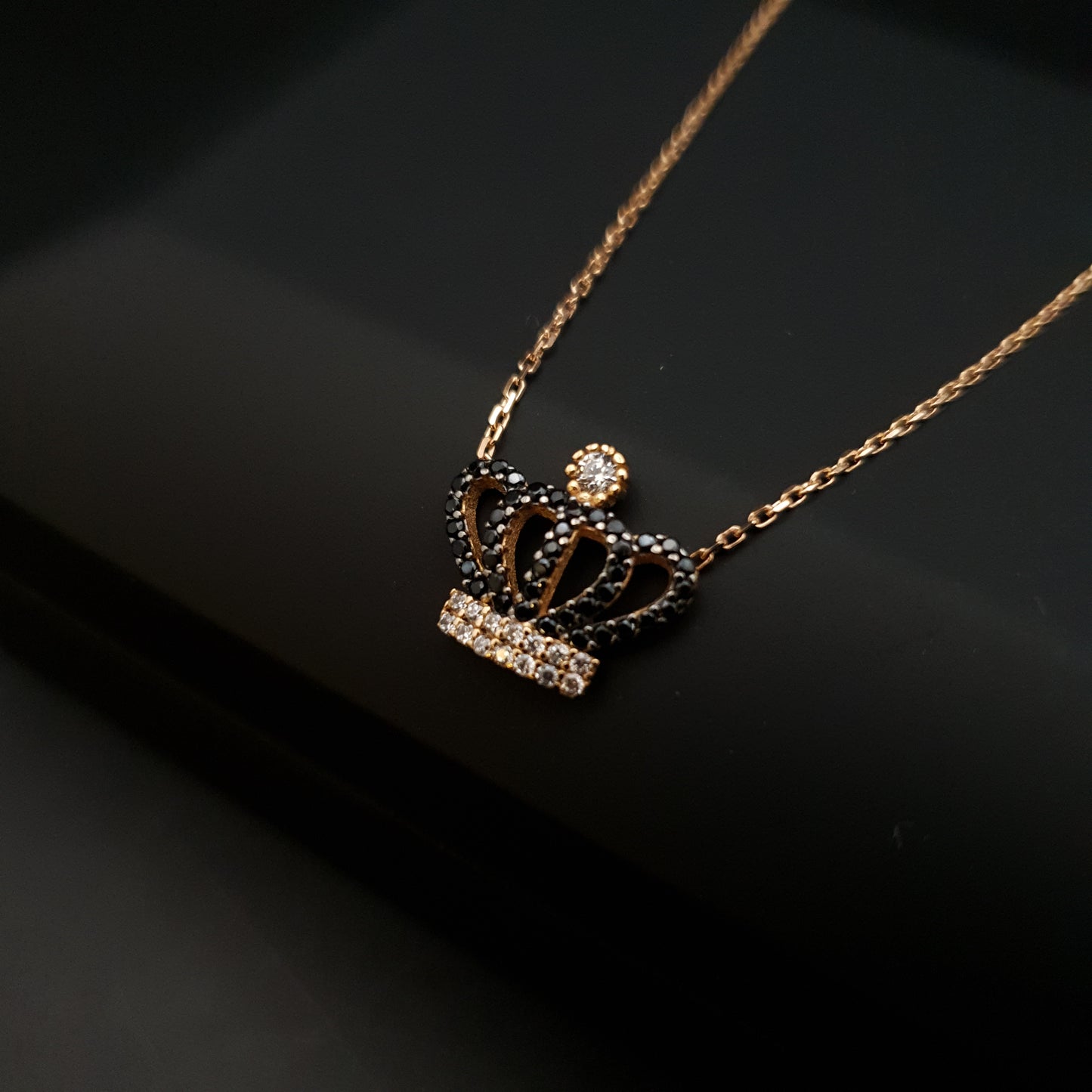 18K Real Gold Queen Crown Necklace, Black Diamond, Crown Pendant, Queen Crown, Best Gift For Her, Birthday Gift,