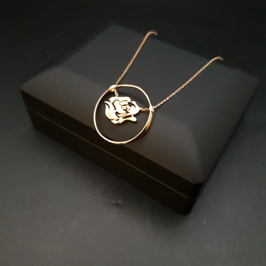 18K Real Gold Rose Flower Necklace, Rose Flower Pendant, Best gift For Her, Birthday gift, Charm Necklace, Rose in The Ring