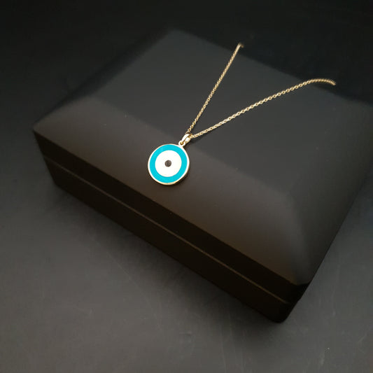 18K Real Gold Evil Eye Necklace, Blue Evil Eye Pendant, Best gift for Her, Birthday Gift, Blue Evil Eye,