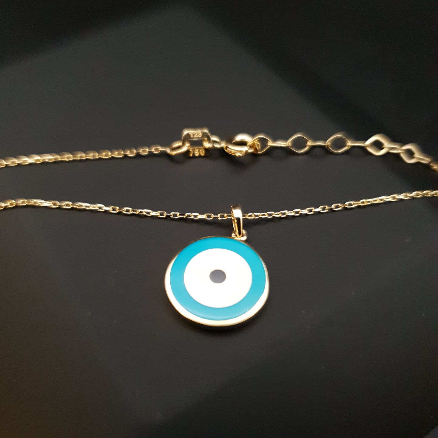 18K Real Gold Evil Eye Necklace, Blue Evil Eye Pendant, Best gift for Her, Birthday Gift, Blue Evil Eye,