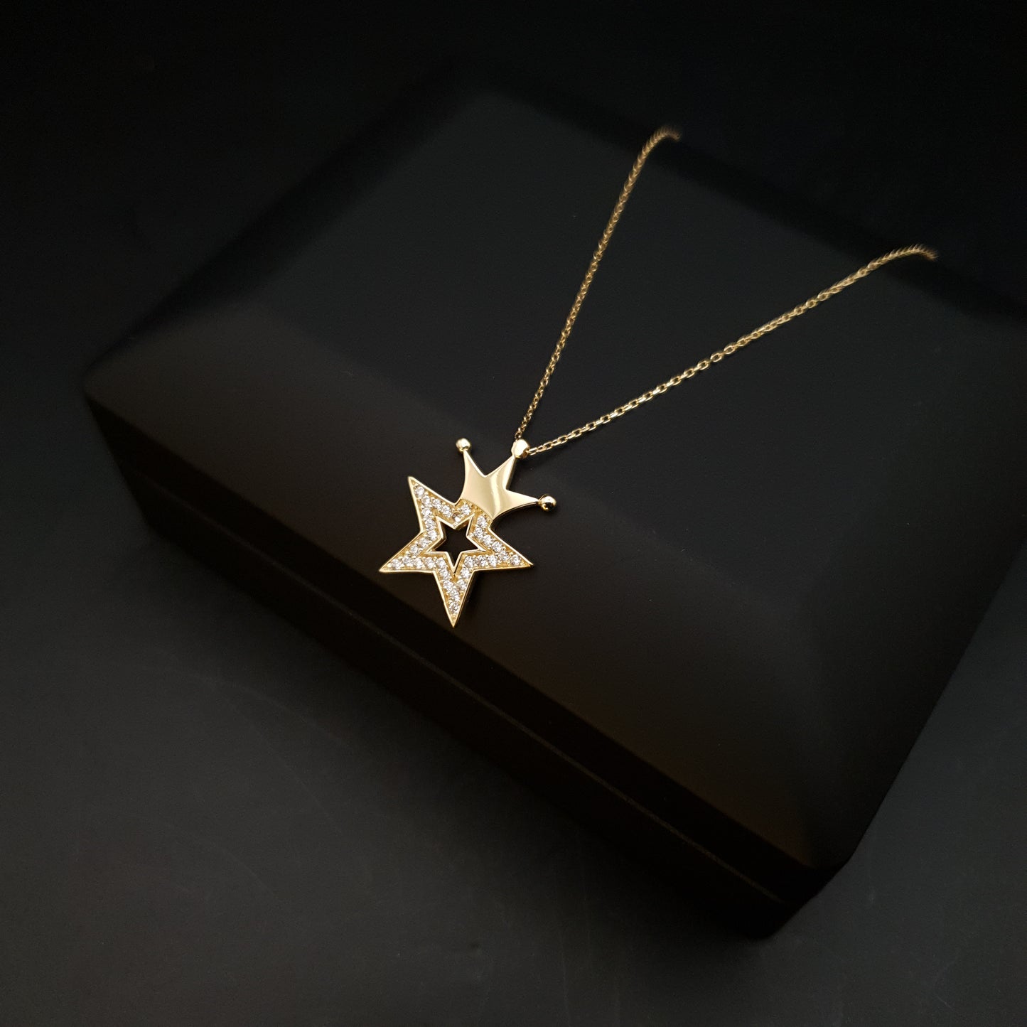 18K Real Gold King Star Necklace, King Star Pendants, Gold Star With Diamonds,  Best Gift For Her, Birthday Gift, Charm Necklace,