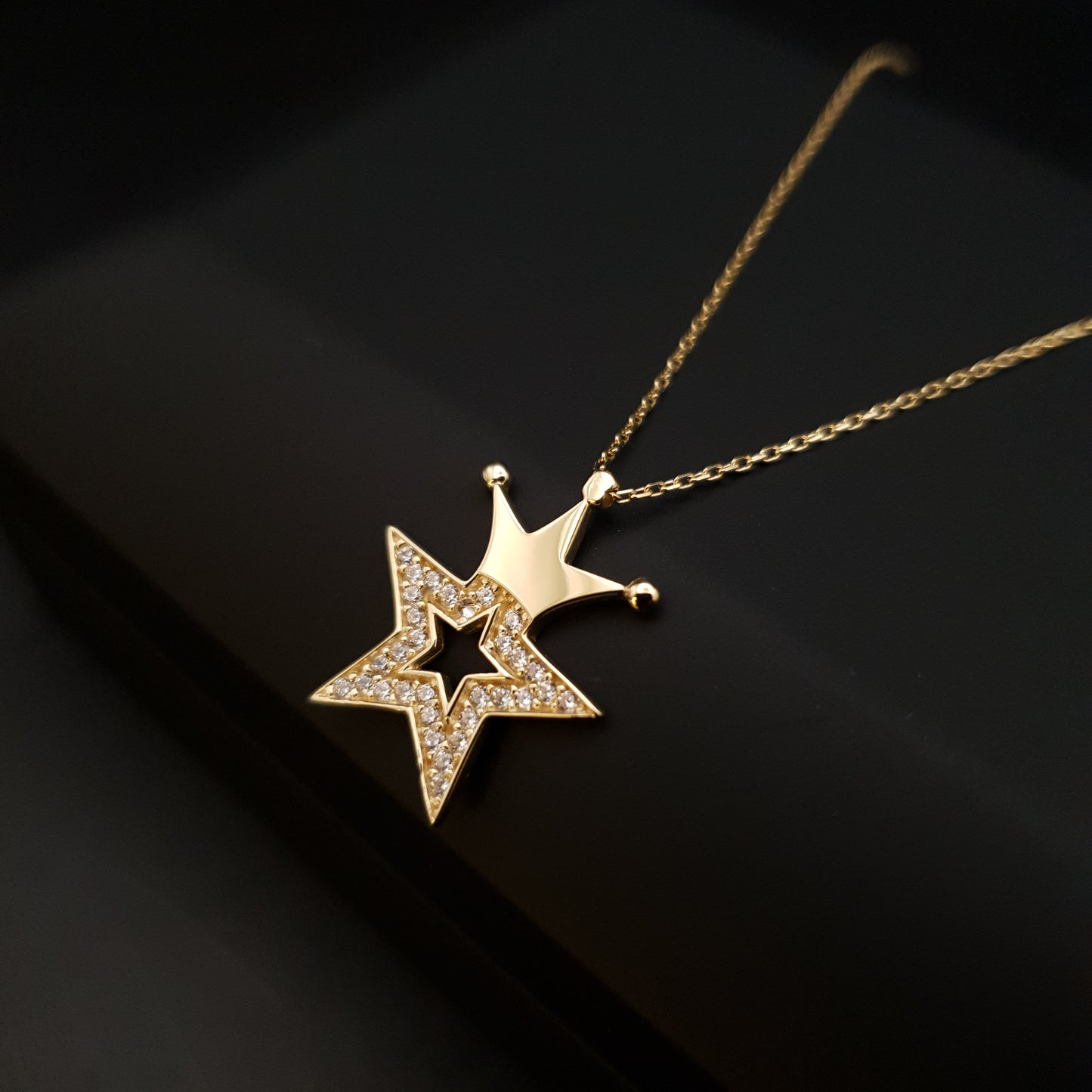 18K Real Gold King Star Necklace, King Star Pendants, Gold Star With Diamonds,  Best Gift For Her, Birthday Gift, Charm Necklace,