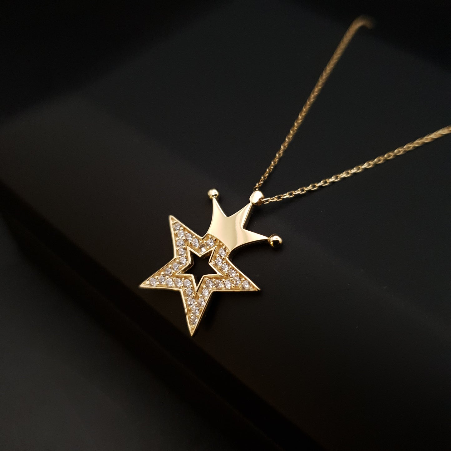 18K Real Gold King Star Necklace, King Star Pendants, Gold Star With Diamonds,  Best Gift For Her, Birthday Gift, Charm Necklace,