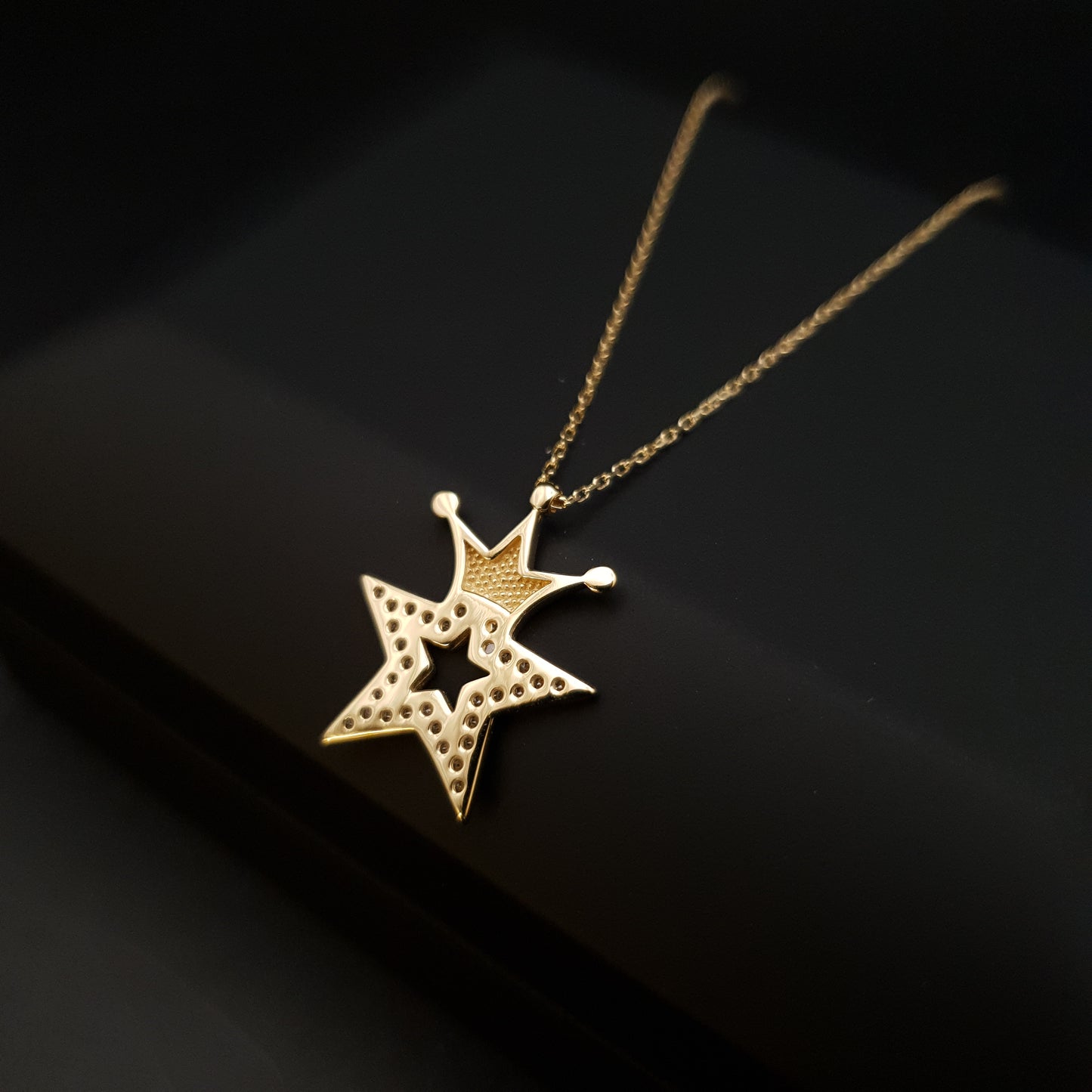 18K Real Gold King Star Necklace, King Star Pendants, Gold Star With Diamonds,  Best Gift For Her, Birthday Gift, Charm Necklace,