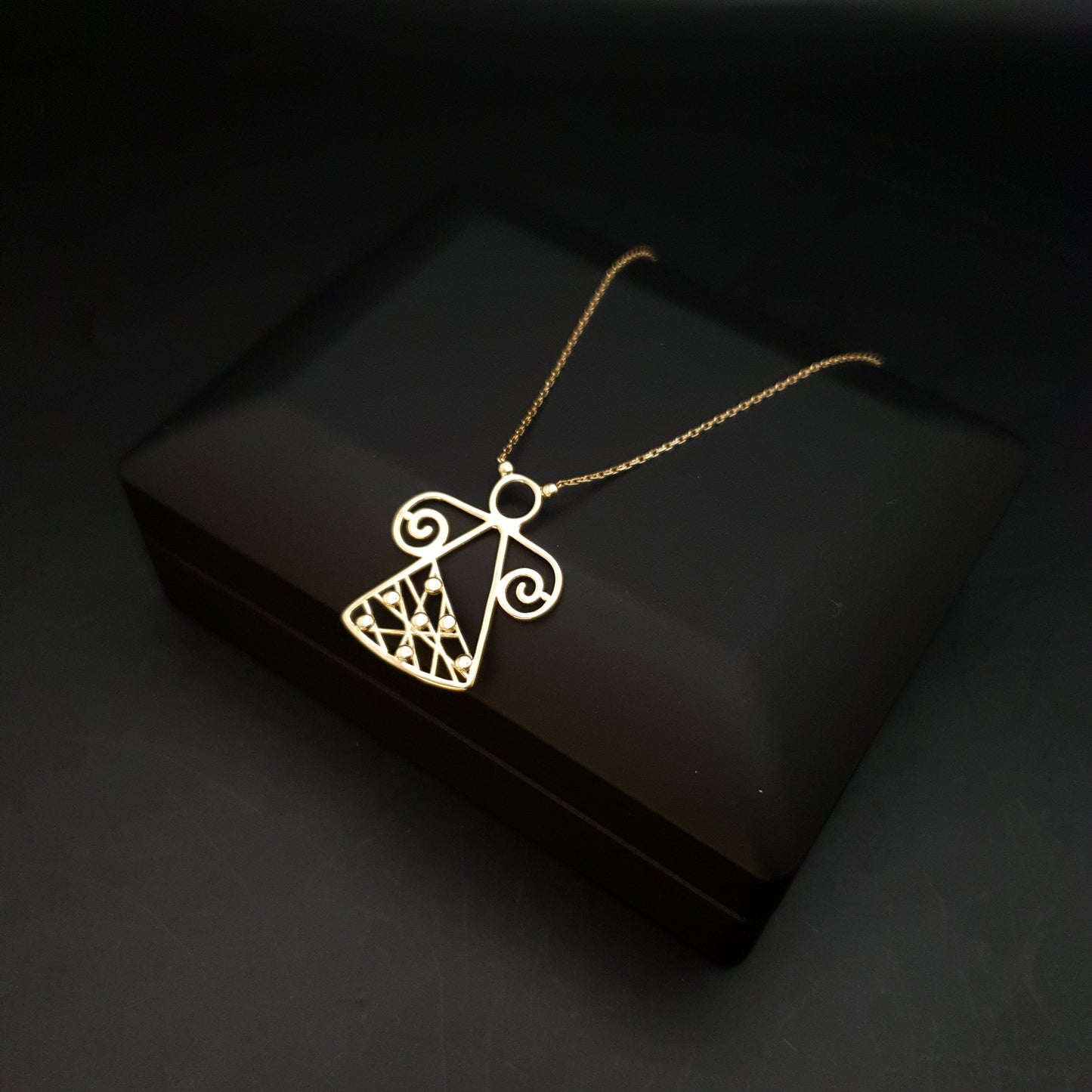 18K Real Gold Designed Angel Necklace, Angel Pendant, Abstract angle design, Best gift for her, Birthday Gift, Gold Angel,