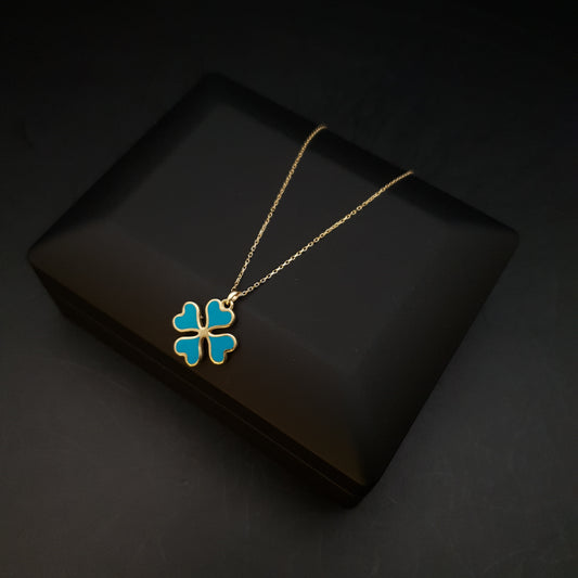 18K Real Gold Four Leaf Clover Necklace, Clover Pendant, Best Gift for Her, Birthday Gift, Charm Necklace, Gold Luck Clover,
